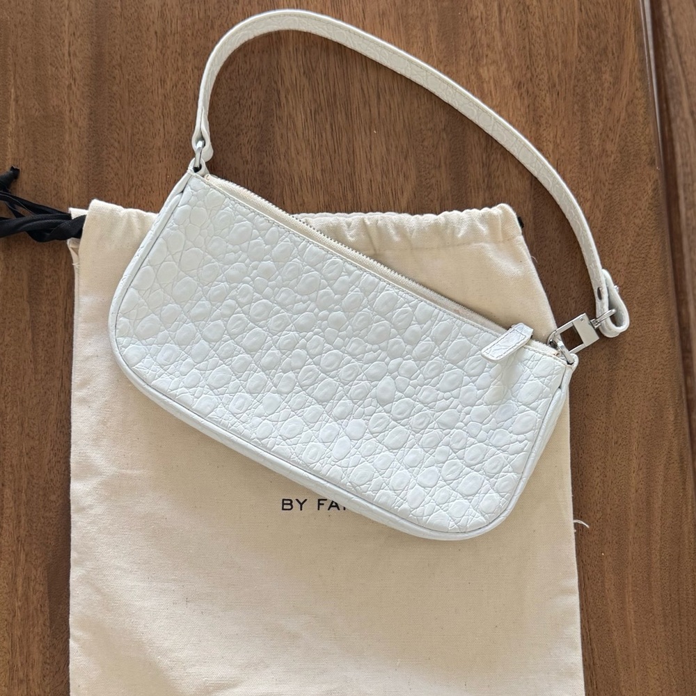 BY FAR White "RACHEL" Textured Shoulder Bag